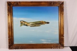 Framed USAF Fighter Plane Oil Painting