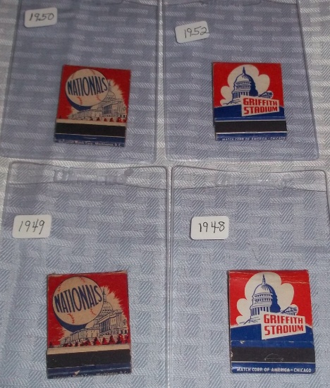 4 Vintage Washington Senators Matchbooks Season Schedules
