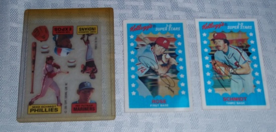 1982 Kellogg's Baseball 3D Cards Mike Schmidt Pete Rose w/ Schmidt Topps Rub Down Insert Phillies