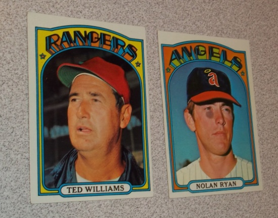 1972 Topps Baseball Pair Stars HOFers #595 Nolan Ryan & #510 Ted Williams