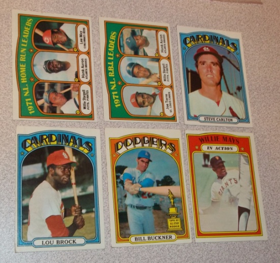 1972 Topps Baseball 6 Card Lot Stars Mays Bench Aaron Carlton Brock Leaders HOF