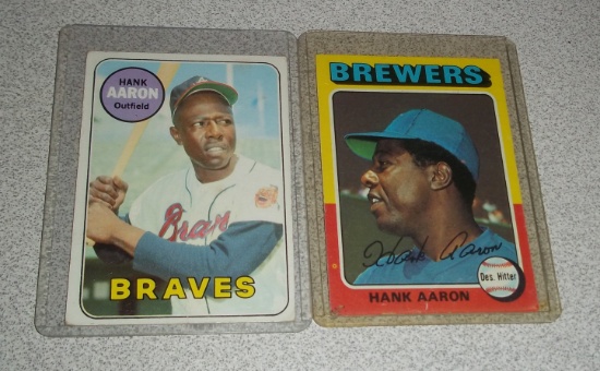 1969 & 1975 Topps Baseball Hank Aaron Cards Braves HOF