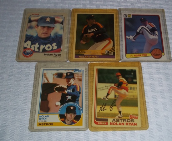 5 Different 1980s Nolan Ryan Baseball Cards w/ 1984 Donruss