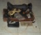 Old Singer Sewing Machine 1950s Portable w/ Attachments Extras Wooden Base