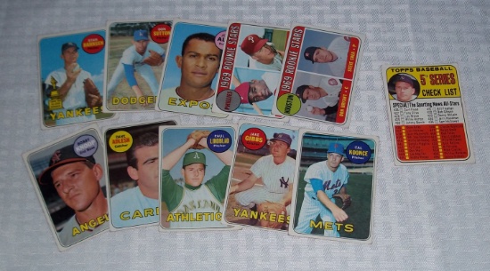 1969 Topps 11 Card Lot w/ Mickey Mantle Checklist Yankees Don Sutton Dodgers HOF