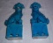 Two Vintage Pair Blue Mid Century? Chinese Dogs Statues Beautiful Blue Lions 10''
