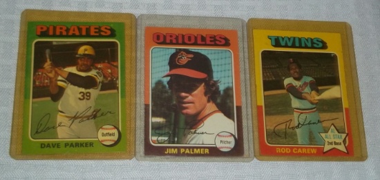 1975 Topps Baseball 3 Card Star Lot Carew Palmer Parker HOF