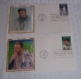 2 First Day Covers FDC Pair Lot Baseball Stamps Envelopes Babe Ruth & Lou Gehrig Yankees