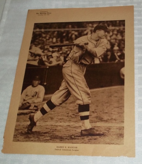 Vintage 1926 M101 Sporting News Baseball Card Paper Stock Harry Manush Detroit Tigers