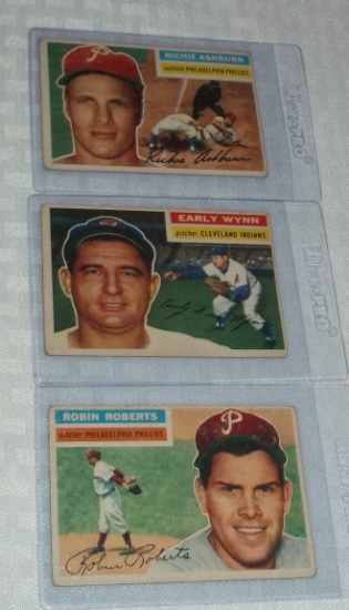 1956 Topps Baseball 3 Star Cards Lot Phillies Ashburn Roberts Wynn