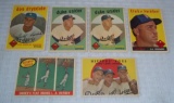 1958 & 1959 Topps Dodgers 6 Baseball Card Lot Drysdale Snider Thrills MLB HOF