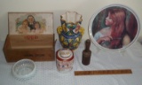 Vintage Antique & Collectibles Lot - Assisi Italy Vase Limogues Plate Old Potter Wooden Cigar Box ++