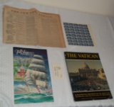 Vintage Antique Paper Ephemera Lot 1864 Newspaper Unused Stamps Sheet 1964 Vatican Book 1982 Ticket