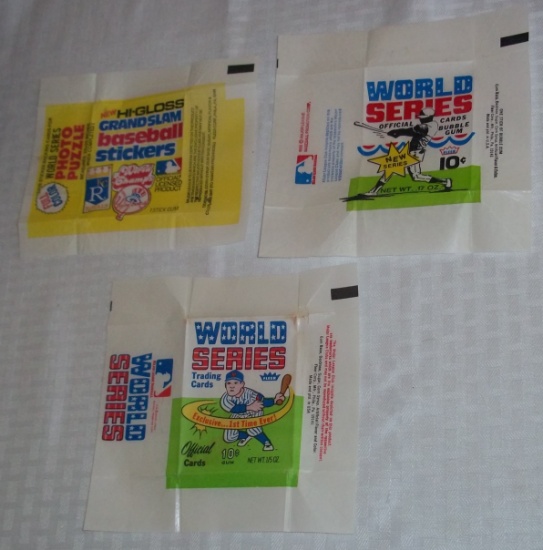 3 Different Vintage Fleer World Series Wax Pack Wrappers 1970 1980 Rare