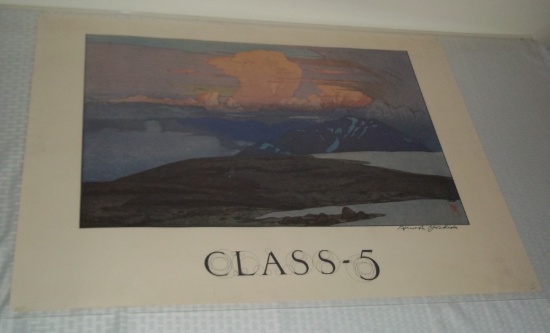 Vintage Artwork Print Hiroshi Yoshida Class 5 Scene Signed? Japanese Mid Century 31x23'' Japan Art
