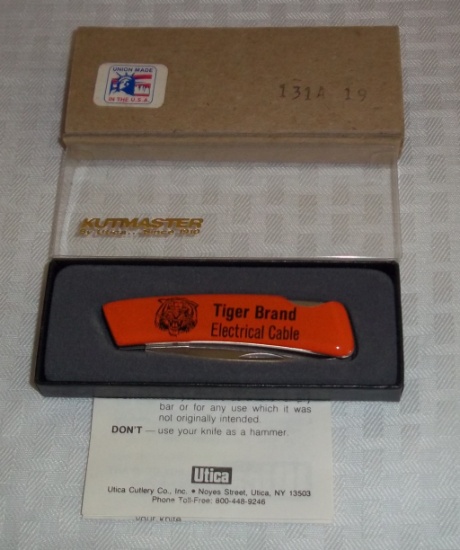 Rare Kutmaster Promo Advertising Orange Pocket Knife w/ Box Tiger Brand Electrical Cable Utica