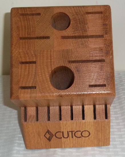 Cutco Solid Wood Knife Block Holds 18 Knives Holder Honey Oak