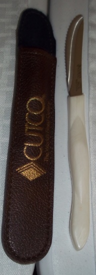 Cutco #1759 USA Table Steak Knife KB Pearl w/ Brown Leather Case Sleeve