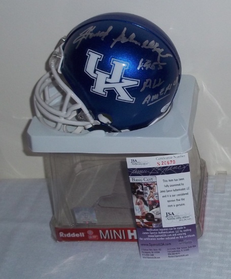 Howard Schnellenberger Autographed NCAA Kentucky Wildcats Mini Football Helmet JSA COA Inscription