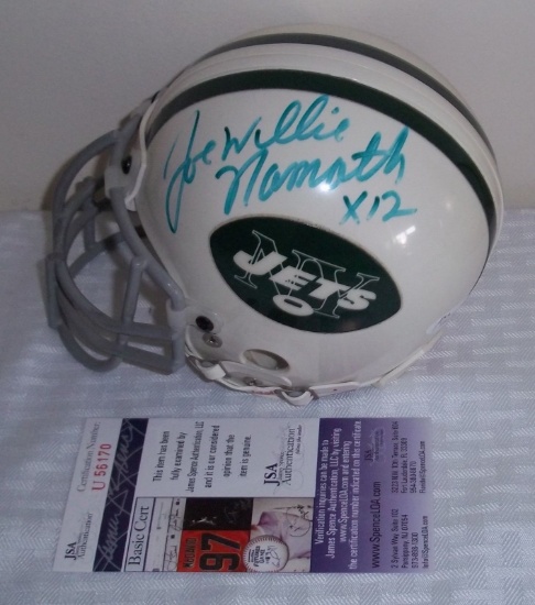 JSA COA Autographed Mini Jets Throwback NFL Helmet Joe WILLIE Namath Rare HOF Signed Alabama
