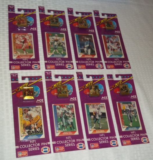 1990s Ace MVP NFL Football Collector Pins & Cards MOC Lot 8 Different Aikman Emmitt Marino Montana
