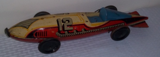 Vintage 1940s Marx 14'' Tin Wind Up Toy Race Car Racer Vehicle #12
