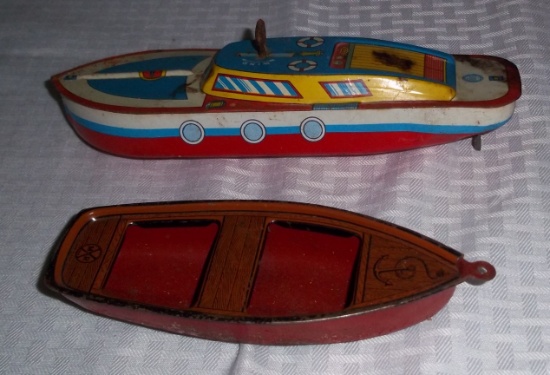 (2) Vintage Tin Metal Boats Wind Up Ohio Art Marx