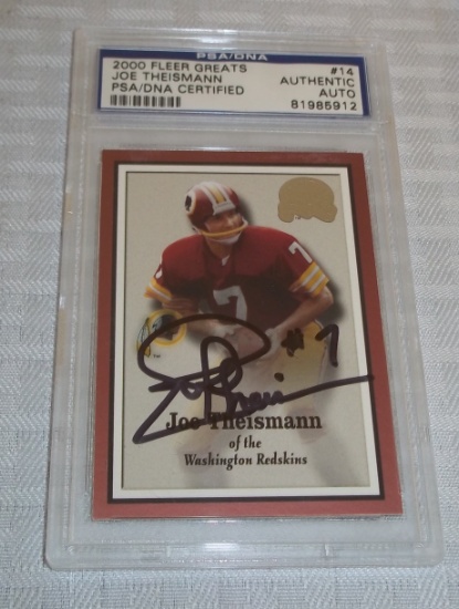 2000 Fleer Greats Of The Game Autographed Slabbed PSA Joe Theismann Redskins NFL HOF