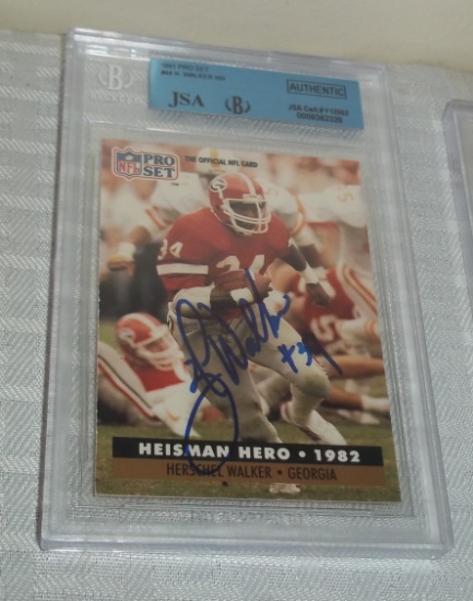 1991 Pro Set NFL Football #44 Herschel Walker Heisman Hero Georgia JSA Beckett Slabbed Autographed