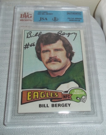 1975 Topps NFL Football #451 Bill Bergey Autographed JSA Beckett Slabbed Eagles NFL