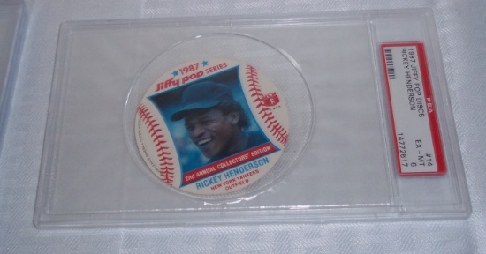 1987 Jiffy Pop Discs MLB Baseball PSA GRADED 6  EX-MT Rickey Henderson Low Pop Big Plastic Slabbing