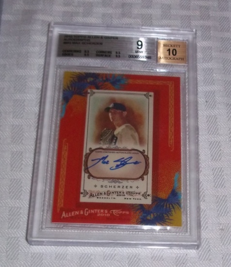 2010 Topps Baseball Allen & Ginter Autographed Insert Max Scherzer BGS 10 & 9 Beckett GRADED Rare