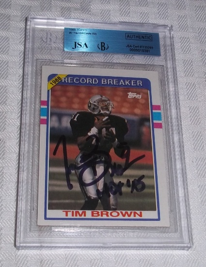 1988 Topps NFL Football Card #2 Tim Brown Raiders Beckett JSA Autographed HOF