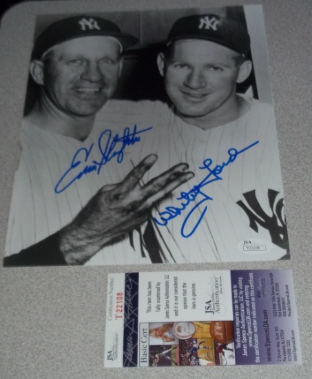 Dual Signed Autographed NY Yankees HOF Enos Slaughter & Whitey Ford 8x10 Photo JSA COA