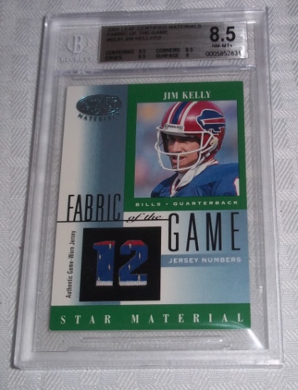 2001 Leaf NFL Insert Card Certified Fabric Game 3 Color Bills Jim Kelly 2/12 Beckett GRADED 8.5 NRMT