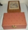 Two Vintage Jewelry Boxes 1930s & 1960s Litho Print Wood Glass Pair Mid Century Pink Le Bon Ton