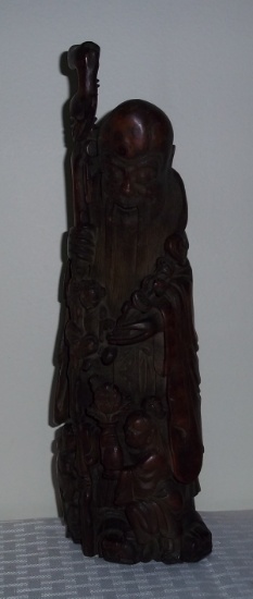 Old Antique Wooden Oriental Wood Hand Carved Wise Man Stature w/ Staff Prophet  Rare 12'' Early 1900
