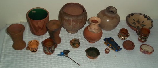 Lot Of Antique Mexican Pottery Pots Handmade Mexico Various Shapes Sizes Some Painted Primitives