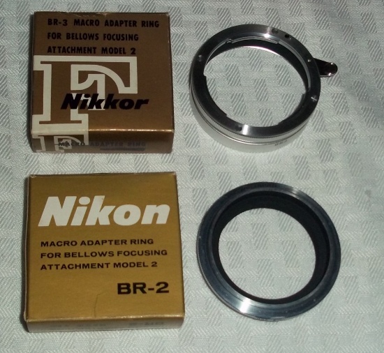 Two Vintage Camera Accessories Nikon BR-2 macro Adapter Ring For Bellows & BR-3 Nikkor Pair w/ Boxes