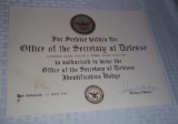 1985 Official Government Document Secretary Of Defense Army Service Badge Signed Caspar Weinberger