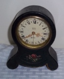 Vintage Metal Clock Uhrex Zurich Switzerland Adlatus Jewels Wind Up Works Swiss Made 4 1/2''