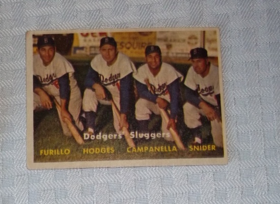 Vintage 1957 Topps MLB Baseball Card #400 Dodgers Sluggers Combo Furillo Hodges Campanella Snider