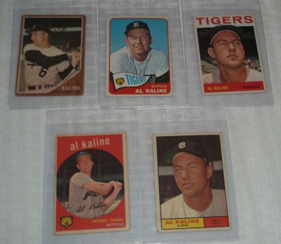 5 Different Vintage Al Kaline Tigers Baseball Cards Lot HOF 1959 1961 1962 1964 1965