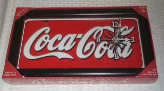 Brand New Sealed Coke Coca-Cola Metal License Plate Clock Quartz Soda