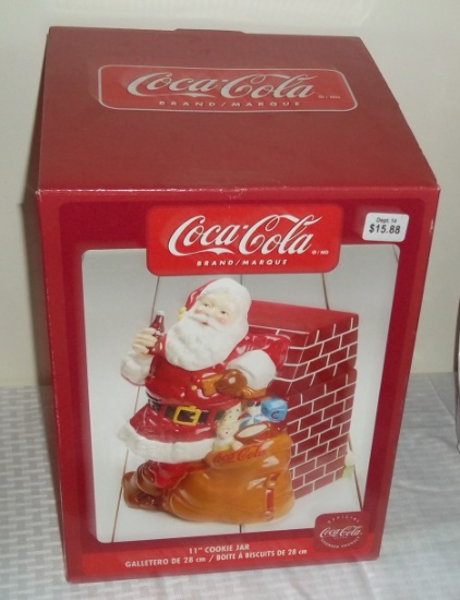 Brand New 11'' Coke Coca-Cola Santa Clause Cookie Jar Boxed Christmas
