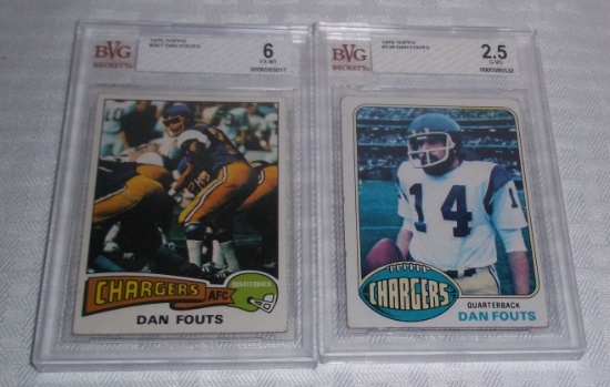 1975 & 1976 Topps NFL Football Dan Fouts Rookie Card & 2nd Year Chargers HOF Beckett GRADED 6 & 2.5