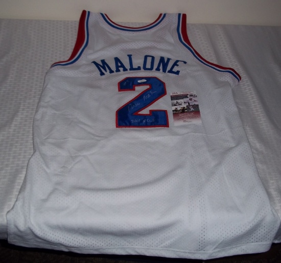 Moses Malone Autographed Signed 76ers Custom NBA Basketball XL Jersey JSA COA HOF Inscription