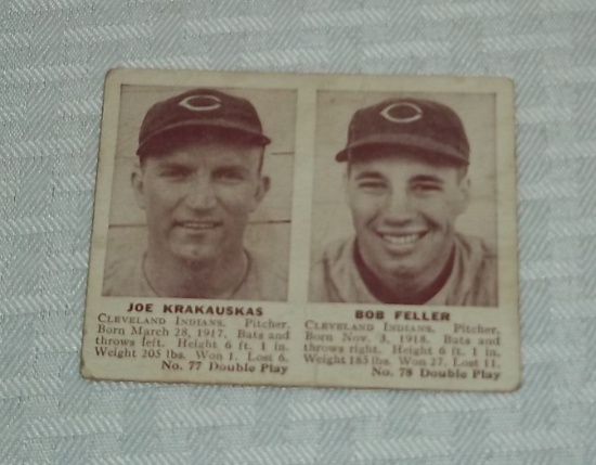 Tough Issue 1941 Double Play Baseball Dual Card Bob Feller Joe Krakauskas HOF