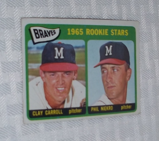 Vintage 1965 Topps Baseball Card RC Braves Rookies #461 Phil Niekro Clay Carroll RC