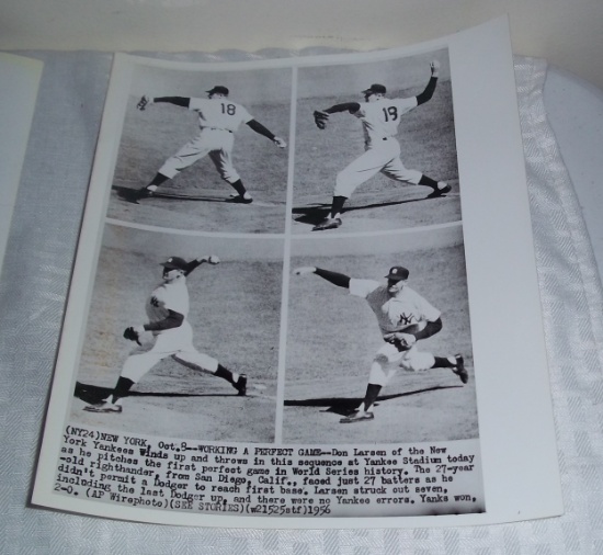 Vintage Original Baseball Press Wire Photo Yankees Perfect Game Don Larsen 10/8/1956 AP Rare